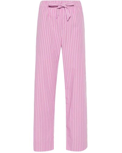 Tekla Gestreifte Pyjama-Hose aus Popelinle - Pink
