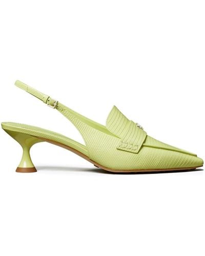 Tory Burch Lizard-effect Slingback 55m Leather Court Shoes - Green