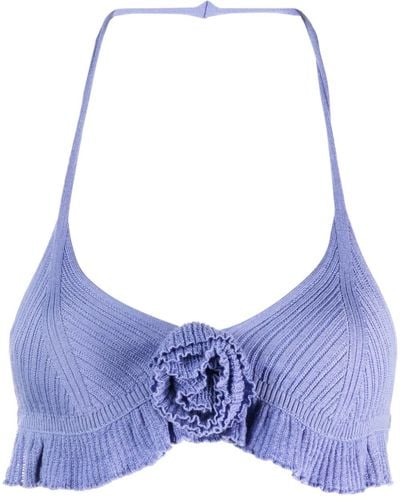 Blumarine Floral-appliqué Knitted Wool Bra - Purple