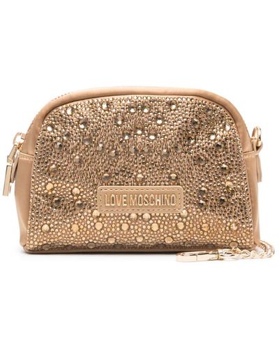 Love Moschino Logo-plaque Crystal-embellished Make Up Bag - Natural