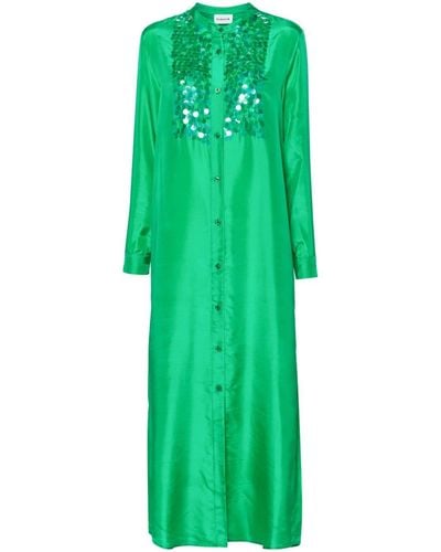 P.A.R.O.S.H. Sequin-embellished Silk Shirtdress - Green