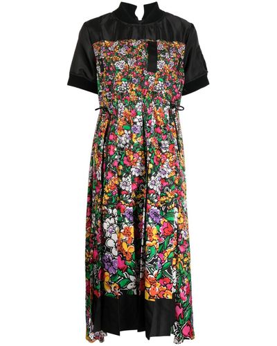 Sacai Floral-print Midi Dress - Black