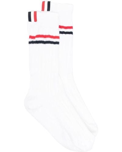 Thom Browne Stripe-detail Mid-calf Socks - White