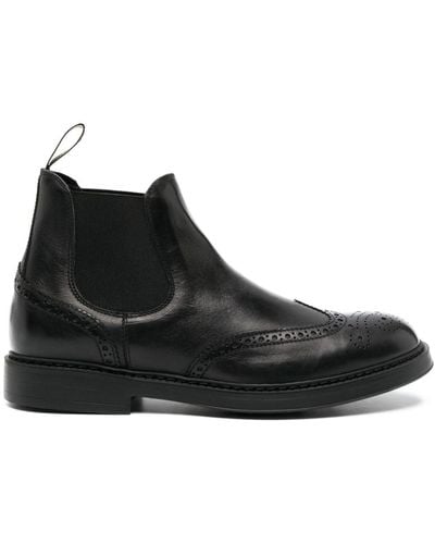 Doucal's Perforated Leather Ankle Boots - Black