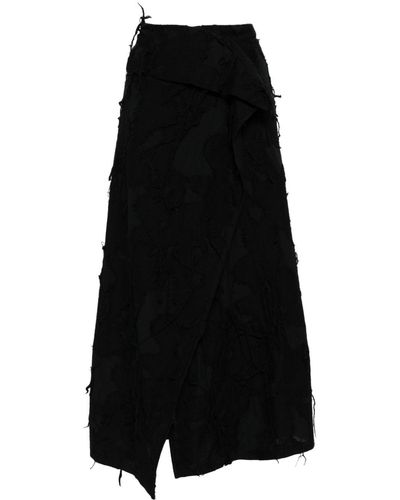 Yohji Yamamoto Gonna midi con effetto vissuto - Nero