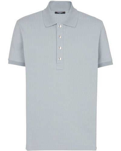 Balmain Short-sleeve Cotton-blend Polo Shirt - Blue