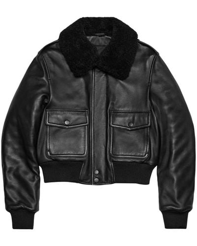 Ami Paris Shearling-collar Leather Jacket - Black