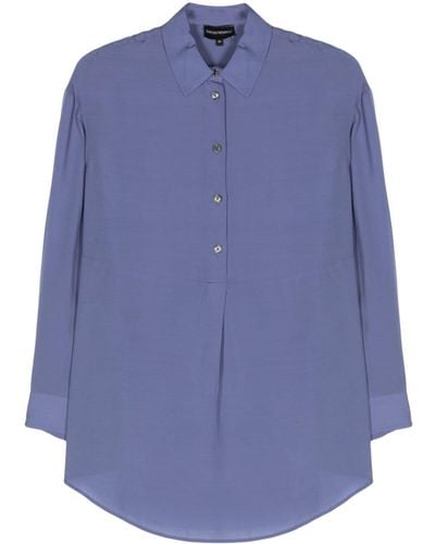 Emporio Armani Partial-fastening Lyocell Shirt - Blue
