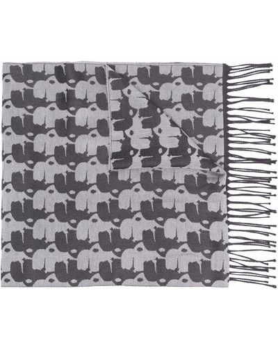 Karl Lagerfeld Embroidered Fringed Scarf - Grey