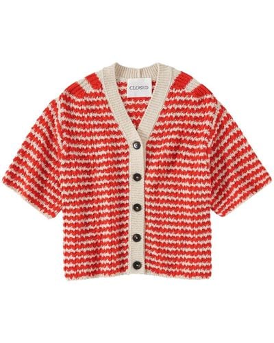 Closed Striped Crochet-knit Cardigan - Red