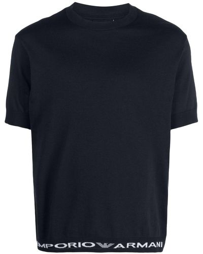Emporio Armani T-shirt en coton à bande logo - Bleu
