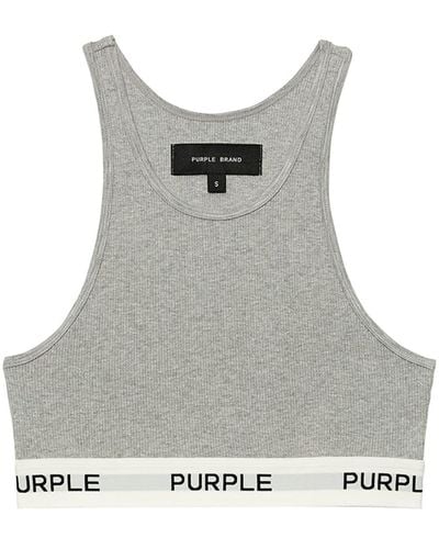 Purple Brand Logo-tape Cotton Sports Bra - Grey