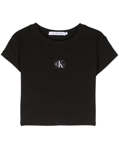 Calvin Klein Logo-patch Cropped T-shirt - Black