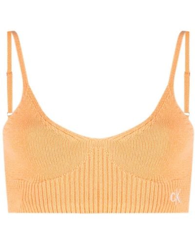 Calvin Klein Logo-embroidery Knitted Bralette - Natural
