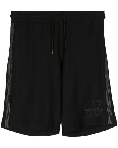 EA7 Short de sport en coton à logo imprimé - Noir