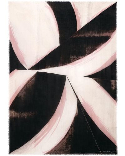 Alexander McQueen Abstract Brushstroke カシミアスカーフ - ブラック