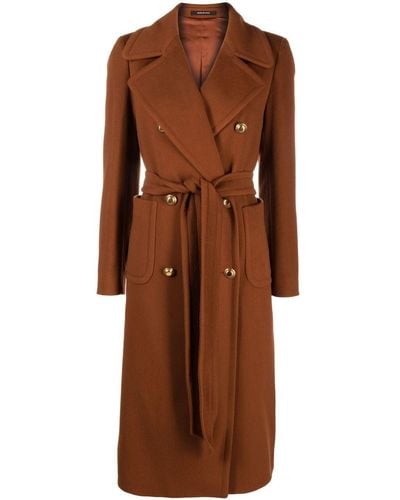 Tagliatore Double-breasted Belted Coat - Brown