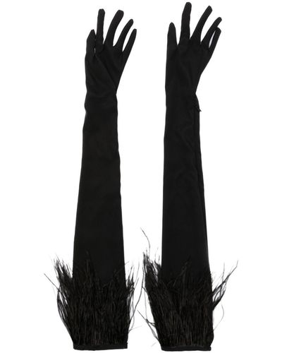 MANURI Handschoenen Met Veren Detail - Zwart