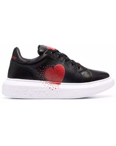 Love Moschino Heart-patch Panelled Leather Trainers - Black