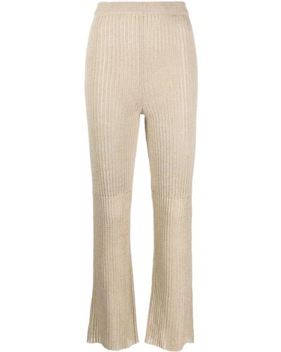 Nanushka High-waisted Ribbed-knit Trousers - Natural