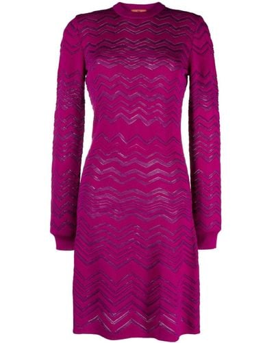 Missoni Chevron Wool Blend Short Dress - Purple