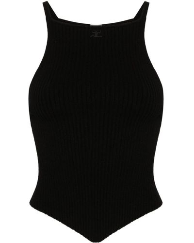 Courreges Logo-embroidered Ribbed Tank Top - Black