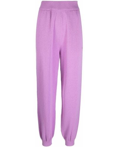 MSGM Merino-blend Knitted Track Trousers - Purple