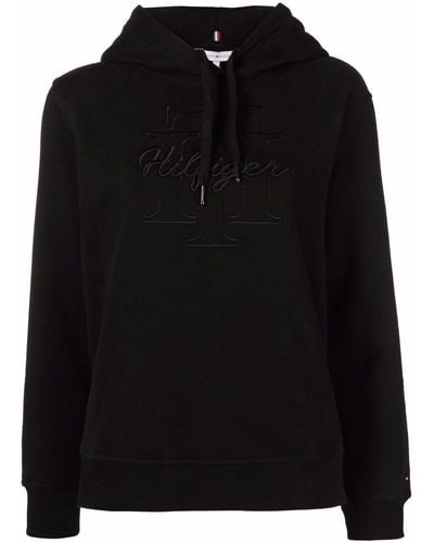 Tommy Hilfiger Embroidered-logo Cotton Hoodie - Black