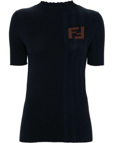 Fendi Embroidered-logo Knitted Sweater - Black