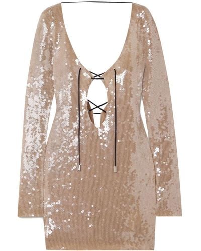 16Arlington Mini-jurk Verfraaid Met Pailletten - Naturel