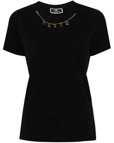 Elisabetta Franchi T-shirt en coton à breloque logo - Noir