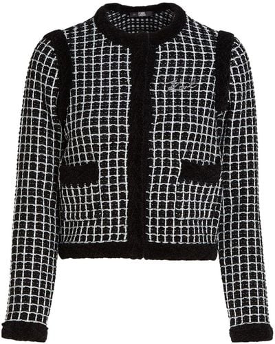 Karl Lagerfeld Cardigan en tweed à plaque logo - Noir