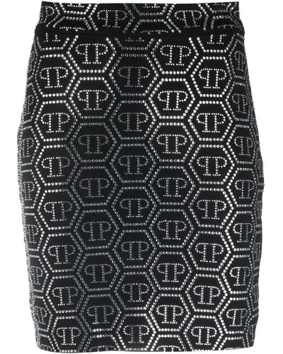 Philipp Plein Crystal-embellished Monogram-pattern Mini Skirt - Black