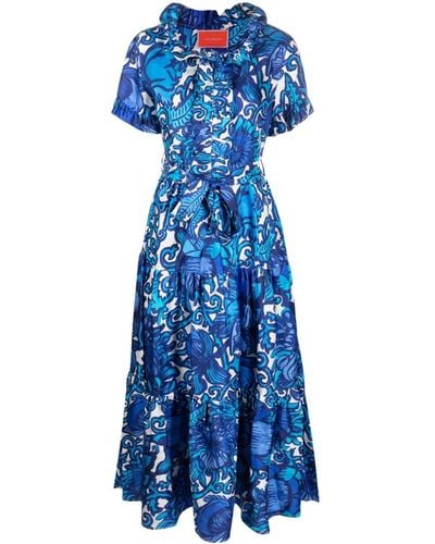 La DoubleJ Belted Waist Mid-calf Length Dress - Blue