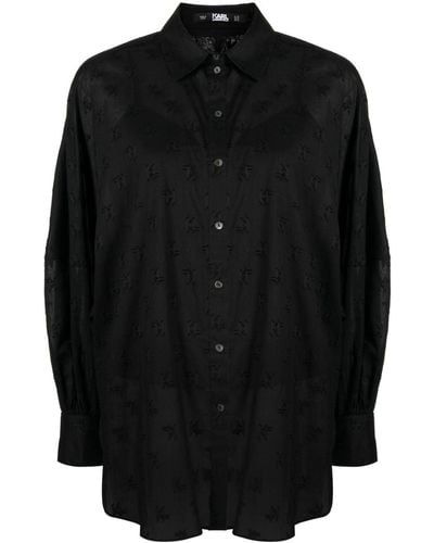 Karl Lagerfeld Logo-monogram Cotton Shirt - Black
