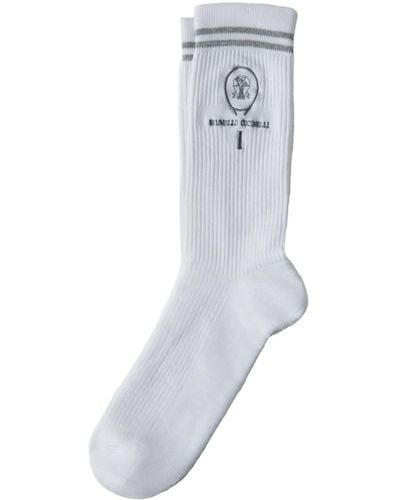 Brunello Cucinelli Logo-embroidered Socks - Grey