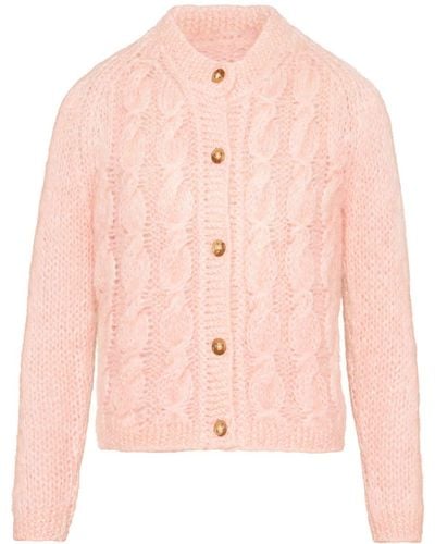Maison Margiela Faded Cable-knit Cardigan - Pink