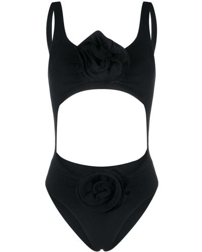 Magda Butrym Floral-appliqué Cut-out Swimsuit - Black
