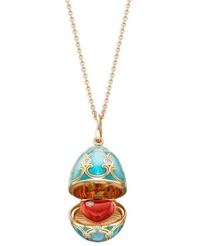 Faberge 18kt Geelgouden Heritage Heart Suprise Halsketting Met Diamanten Medaillon - Wit