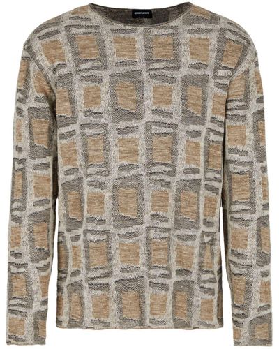 Giorgio Armani Geometric-pattern Crew-neck Sweater - Grey