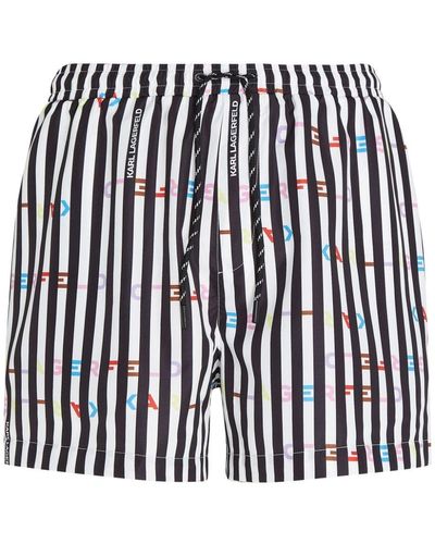 Karl Lagerfeld Logo-print Striped Swim Shorts - Black