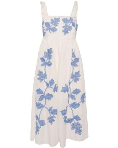 Tanya Taylor Midi-jurk Met Geborduurde Bloemen - Blauw