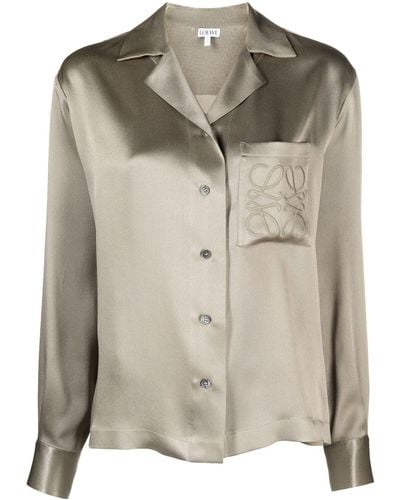 Loewe Anagram-embroidered Silk Shirt - Natural