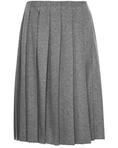 Miu Miu Velour Pleated Midi Skirt - Grey
