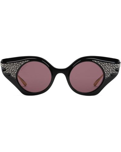 Gucci Crystal-embellished Butterfly-frame Sunglasses - Brown