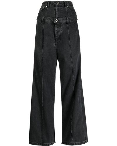 ROKH Layered-effect Wide-leg Jeans - Black