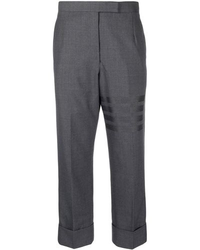 Thom Browne 4-bar Stripe Cropped Wool Trousers - Grey