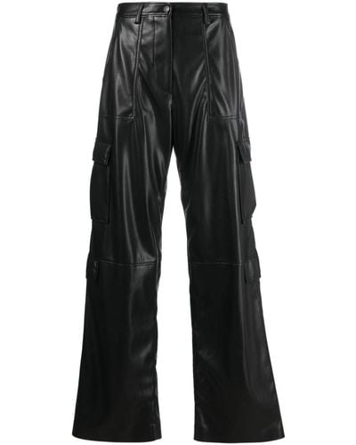 MSGM Pantalon en cuir artificiel à poches cargo - Noir