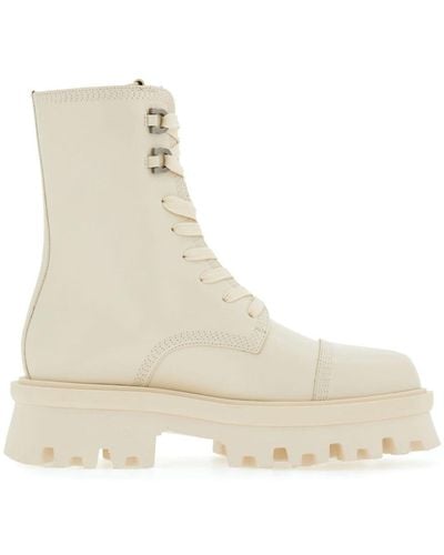 Ferragamo Lace-up Leather Boots - Natural