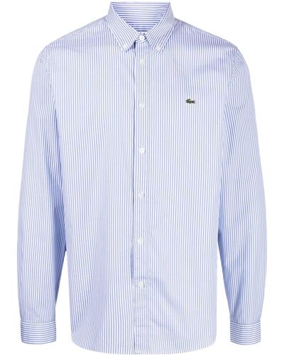 Lacoste Logo-patch Striped Cotton Shirt - Blue